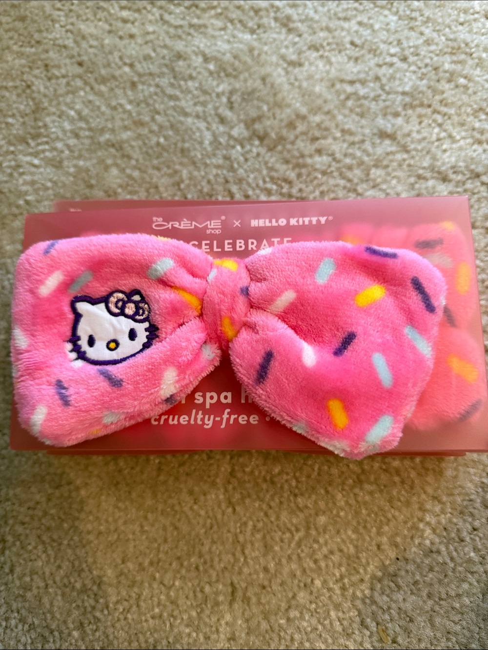 Hello Kitty Bright Pink Plush Bow Spa Headband with Multicolor Sprinkles